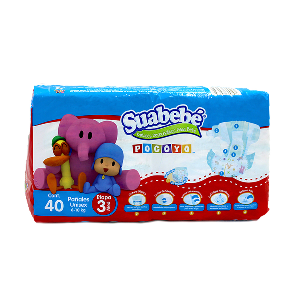 PAÑALES SUABEBE POCOYO ETAPA 3/M 40U